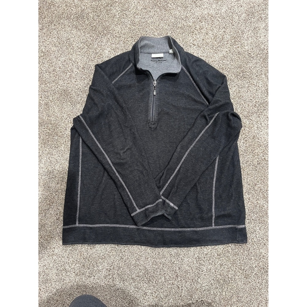 Tommy Bahama Reversible Quarter Zip Pullover XXL Charcoal Grey Cotton Tencel